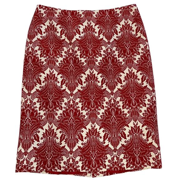 Talbots Tapestry Skirt, Red/white, Silk Blend, Knee Length, Lined, Size 8 - Picture 1 of 5